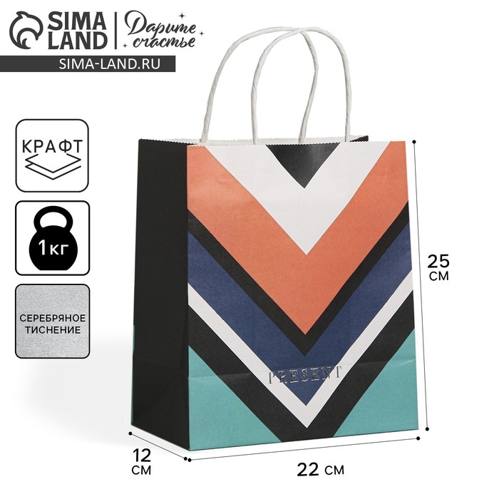 Пакет подарочный крафтовый, упаковка, Present, 22 х 25 х 12 см Пакет подарочный крафтовый, упаковка, Present, 22 х 25 х 12 см