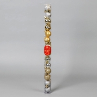 Набор шаров пластик d-3см, 14 шт "Агнет" полосы узор, золото серебро