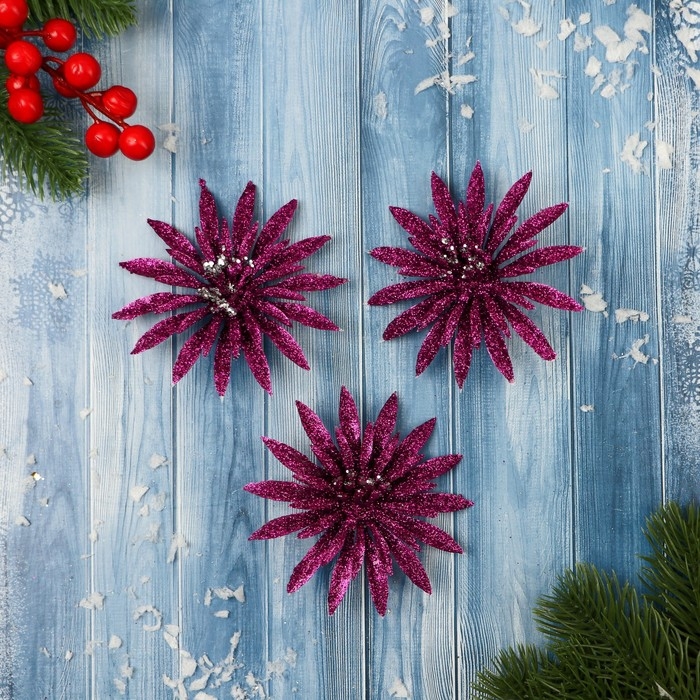 Украшение ёлочное Украшение ёлочное "Пышный цветок" (набор 3 шт) 10 см, фиолетовый