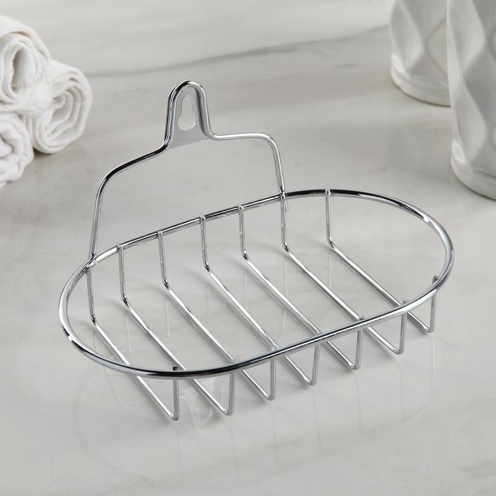 Мыльница подвесная овальная Доляна, 13.5&times;10.5&times;8 см, серебристая