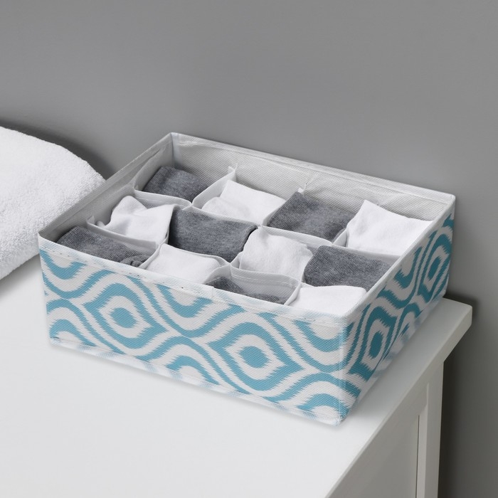 Органайзер для хранения белья Доляна &laquo;Лагуна&raquo;, 12 ячеек, 27&times;20&times;10 см, цвет бирюзовый