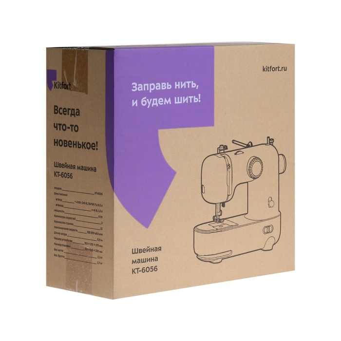 Швейная машина Kitfort КТ-6056, 9 Вт, 12 операций, полуавтомат, бело-чёрная Швейная машина Kitfort КТ-6056, 9 Вт, 12 операций, полуавтомат, бело-чёрная