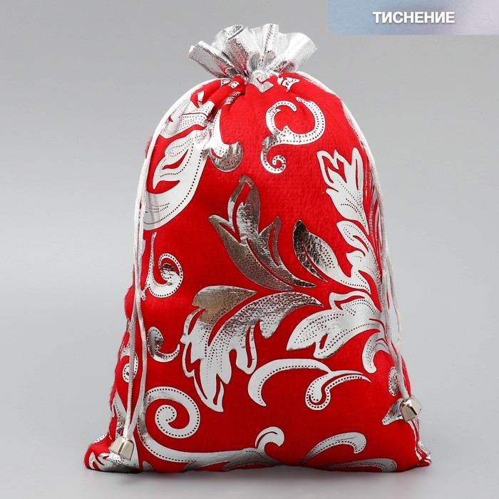 Мешочек подарочный плюш &laquo;Дед Мороз&raquo;, тиснение, 20 х 30 см +/- 1.5 см, Новый год