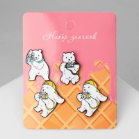 Набор значков (4 шт.) &laquo;Медведи&raquo;, цветной в чёрном металле