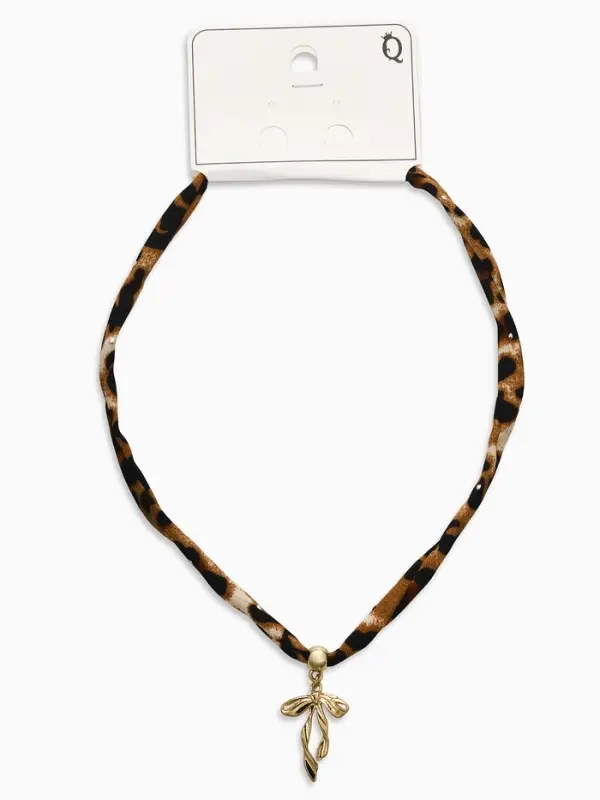 Колье "Новый стиль" бантик, леопард, в золоте 40+удл