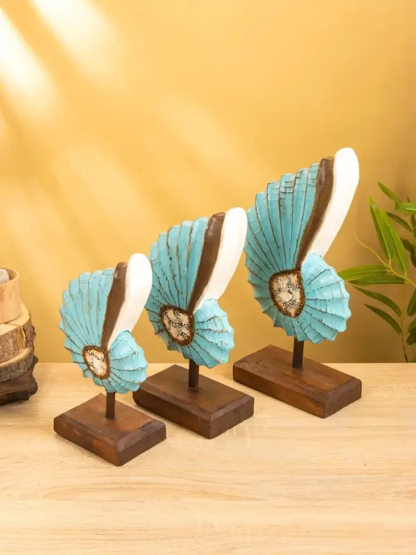 Набор сувенирный "Раковины" дерево (h - 35.30 и 25 см), цв. голубой