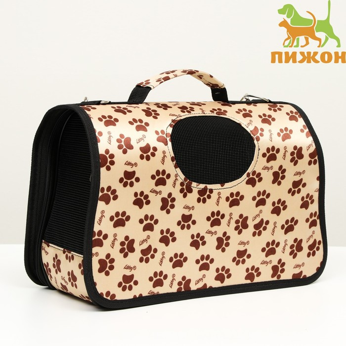 Сумка - переноска для животных Сумка - переноска для животных "Лапки Happy", бежевая, размер L, 53 х 21 х 29 см