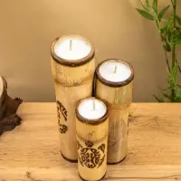 Свеча в бамбуке тройная &laquo;Экзотика&raquo;, 13&times;15&times;30 см, 100 мл, бежевая