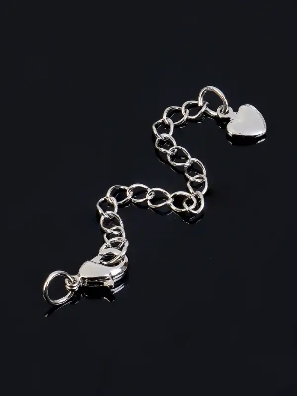 Замок-карабин родированный (набор 5 шт) "Сердце" с удлинительной цепочкой 5см, цвет серебро   108723