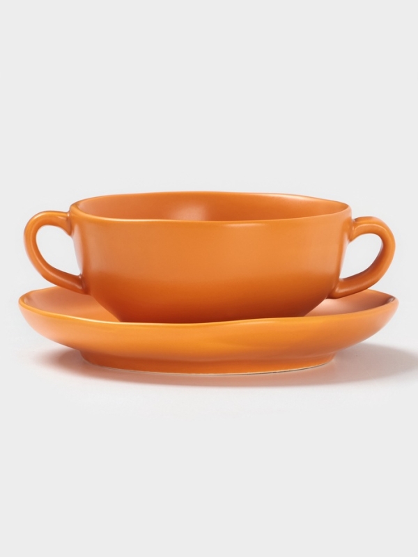 Бульонница Magistro "Potter" 255мл 15х2,5 цвет оранжевый с блюдцем