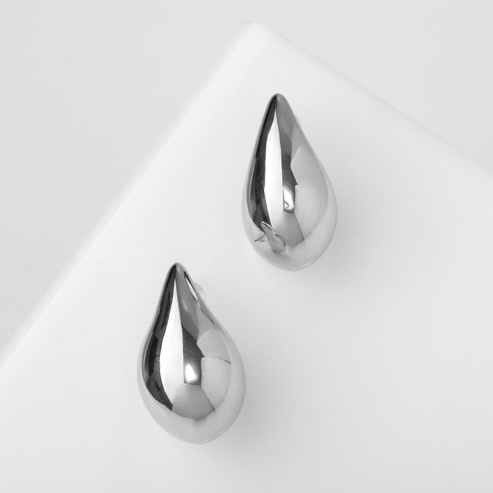 Серьги пластик &laquo;Капля&raquo; изогнутая мини, цвет серебро