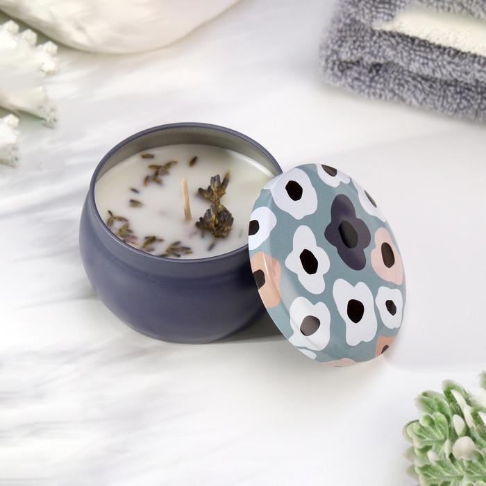 Свеча ароматическая из соевого воска с сухоцветом "Французская лаванда" 4,5х6 см, 80 г