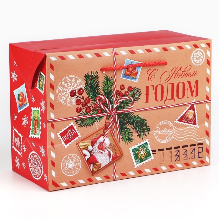 Пакет-коробка &laquo;Новогодняя почта&raquo;, 28 х 20 х 13 см, Новый год