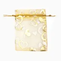 Набор мешочков подарочных 100шт.  "Сердечки", 7*9 см, цвет золотой (1195304)