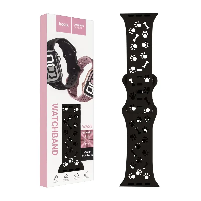 Ремешок для Apl watch 38/40/41mm WA38 Time series solid color silicone strap black HOCO