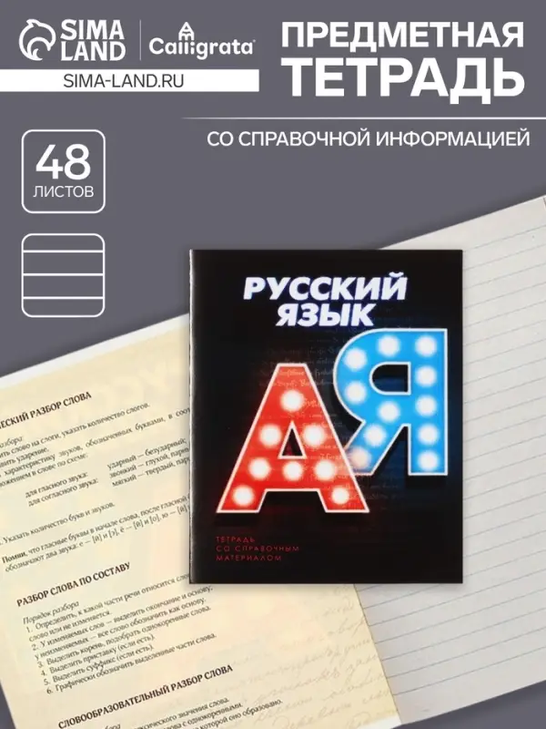 Тетрадь предметная 48 листов в линейку Calligrata &laquo;3D. Русский язык&raquo;, серые листы