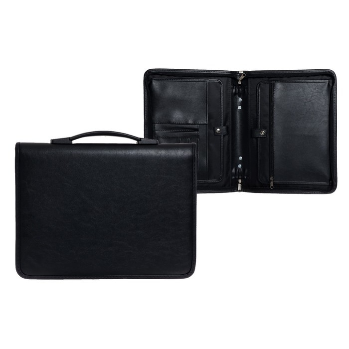 Папка деловая, искусственная кожа, для бумаг, 370 х 275 х 50 мм, с ручкой-трансформер, 3Д54 "Люкс", черная