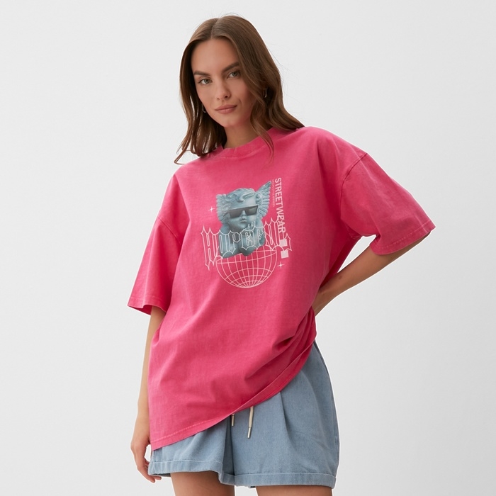 Футболка женская MIST "Streetwеar"  из вареного хлопка, цв. розовый, р-р L