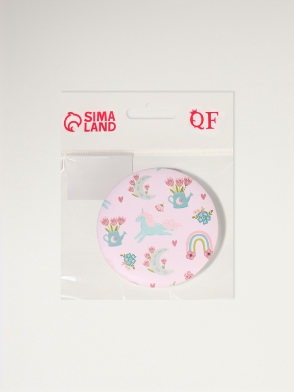 Зеркало складное &laquo;Единороги&raquo;, d = 7,3 см, с увеличением, цвет розовый