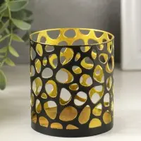 Подсвечник "Цилиндр №2" металл 7,5х7,5х8 см, черный с золотом