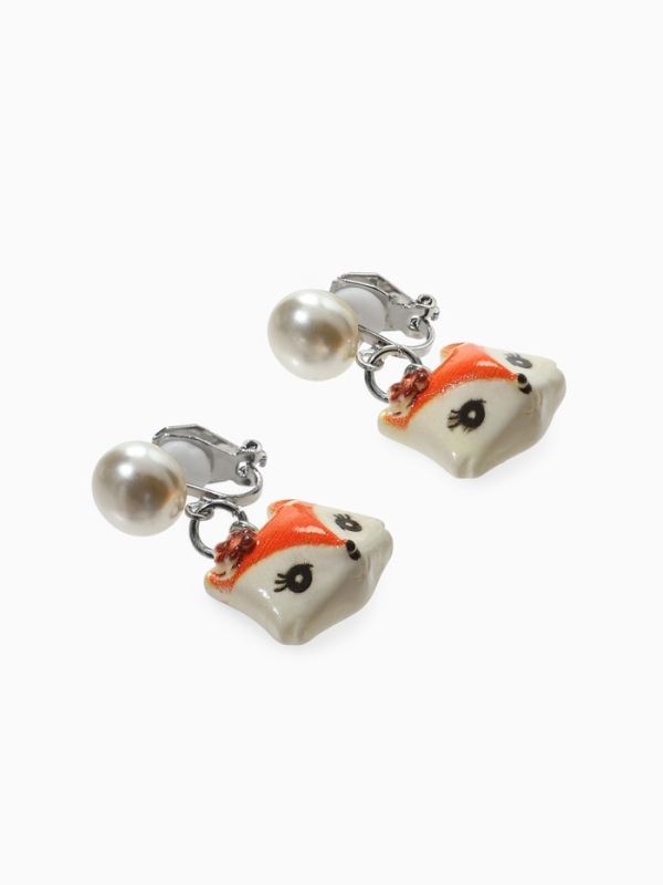 Серьги-клипсы детские "Выбражулька" лиса с жемчужиной, цветные