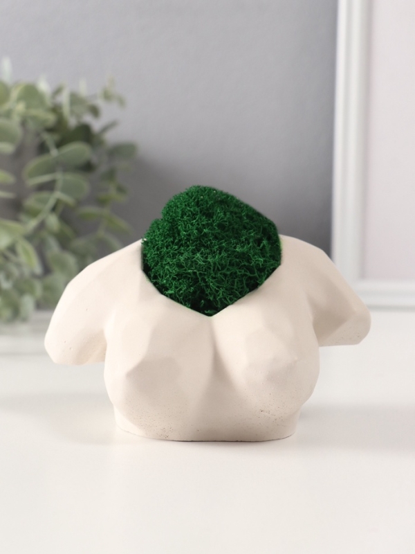 Кашпо бетонное "Бюст" со мхом 11х7х6,5 см белый (мох зеленый стабилизированный)