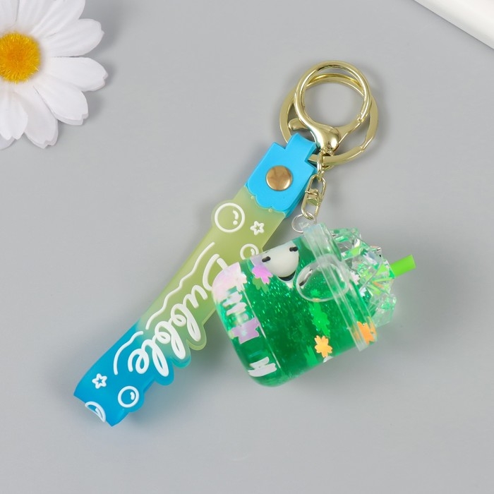 Брелок пластик с карабином, ремешком "Панда в лимонаде" водный с декором 4х4х6 см