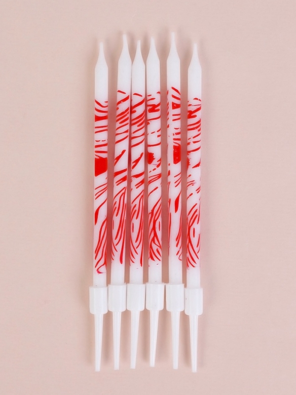 Свечи для торта "Волнистые линии", 6 шт, белые с красным