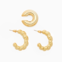 Набор серьги и каффы 3 шт. &laquo;Косичка&raquo; бублик, цвет золото