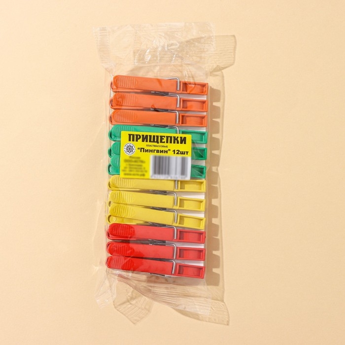 Прищепки бельевые &laquo;Пингвин&raquo;, 8 см, 12 шт, цвет МИКС