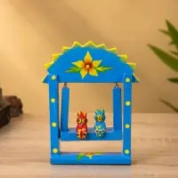 Сувенир "Зайки на качелях" дерево 11х5,4х14,4 см, цв. синий