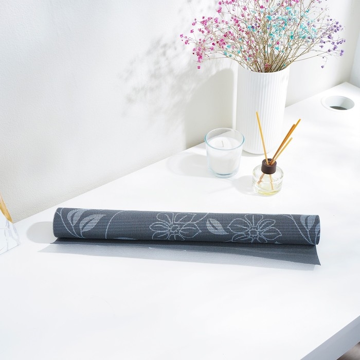 Коврик противоскользящий Доляна «Вьющиеся цветы», 45×100 см, цвет серый Коврик противоскользящий Доляна «Вьющиеся цветы», 45×100 см, цвет серый