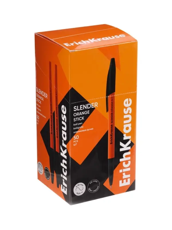Ручка шариковая ErichKrause Slender Stick Orange, Super Glide, 0.7 мм, чёрная