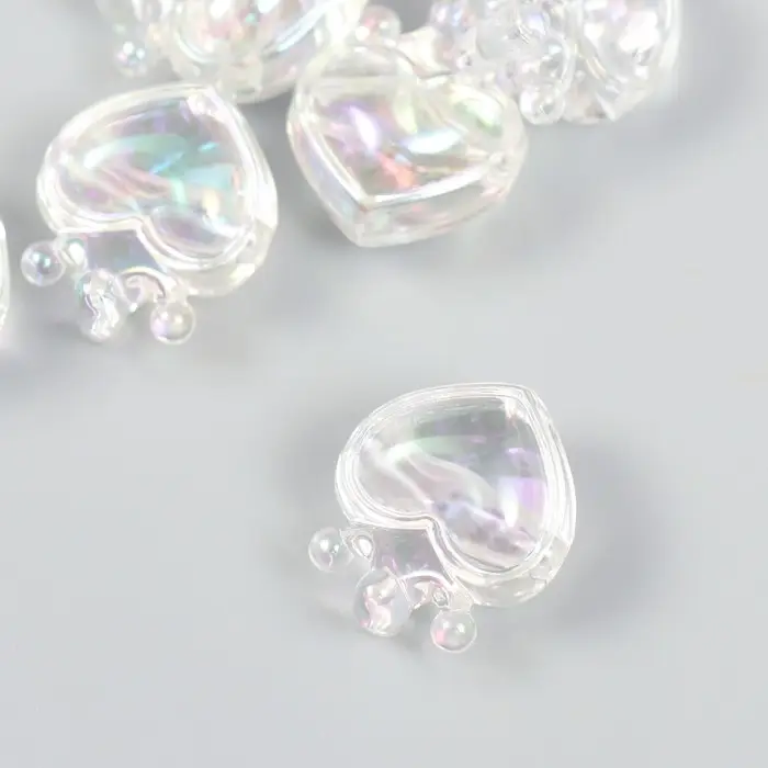 Бусина для рукоделия и плетения &laquo;Арт Узор. Сердечко с короной прозрачный перламутр&raquo;, пластик, 2.1&times;1.4&times;2.5 см