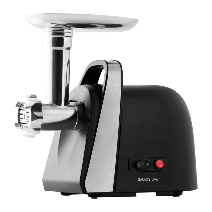 Мясорубка Galaxy LINE GL 2419, 1600 Вт, 1.5 кг/мин, реверс, 6 насадок, чёрно-серебристая