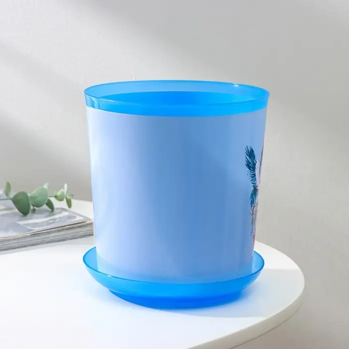 Горшок для цветов с поддоном Доляна &laquo;Танец журавлей&raquo;, 1,6 л, d=14 см, h=15,5 см, цвет голубой