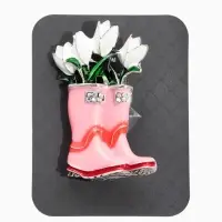 Брошь "Цветы Тюльпанов в Сапогах", цвет бело-розовый в серебре