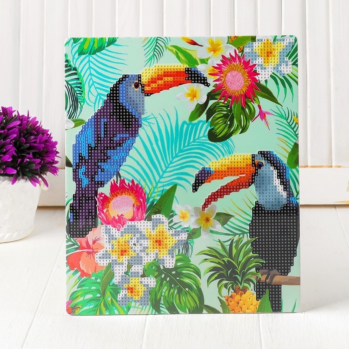 Алмазная вышивка с частичным заполнением &laquo;Туканы&raquo;, с подставкой, размер картины: 21 &times; 25 см