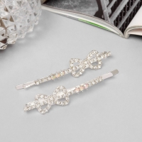 Невидимка для волос "Эбба" (набор 2 шт) бант, 6 см, серебро