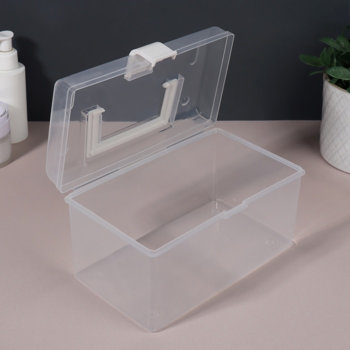 Органайзер для хранения, с крышкой, с ручкой, 19,5 × 12 × 11 см цвет прозрачный/белый Органайзер для хранения, с крышкой, с ручкой, 19,5 × 12 × 11 см цвет прозрачный/белый