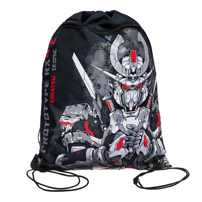 Мешок для обуви с карманом 480 х 360 мм, Феникс, светоотражающая полоса, с ручкой "Роботы"