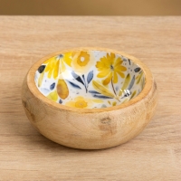 Набор розеток на подносе "Желтые и синие цветы" (3 шт) дерево манго 33,5х13х6,5 см