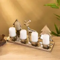 Подсвечник на 4 свечи "Рудольф и ёлки" алюминий 30х9х15 см