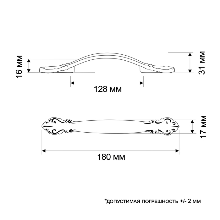 Ручка-скоба РС201, м/о 128 мм, белая, с золотой вставкой