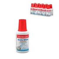 Корректирующая жидкость 20 мл, ErichKrause Arctic White, быстросохнущая, повышенной белизны, на основе растворителя, с кисточкой