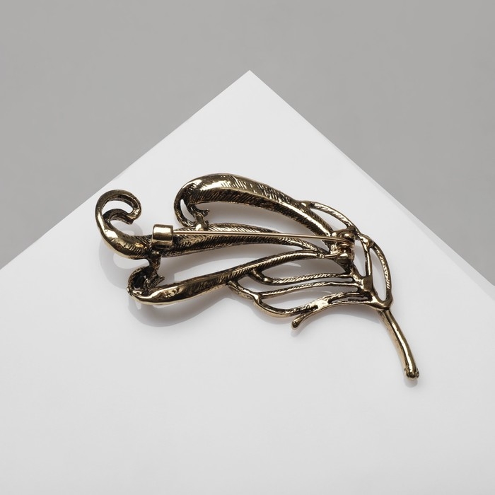 Брошь &laquo;Перо&raquo;, цвет светло-коричневый в чернёном золоте
