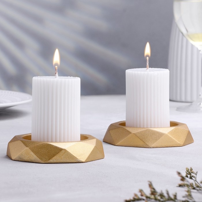 Подсвечник Подсвечник "Грани", набор 2 шт, 2,3х10 см, золото