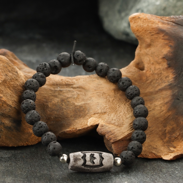 Браслет из лавы с бусиной Дзи &laquo;Гаруда&raquo; №2