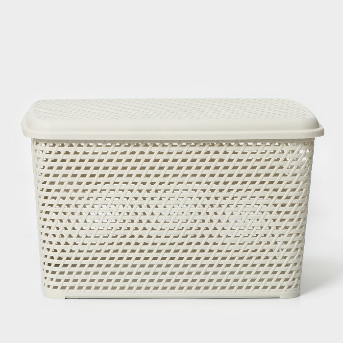 Ящик для хранения с крышкой &laquo;Ротанг&raquo;, 23 л, 45&times;30&times;26,5 см, цвет белый