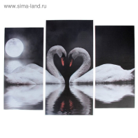 Модульная картина "Лебеди под луной"  (2-25х52; 1-30х60) 60х80 см